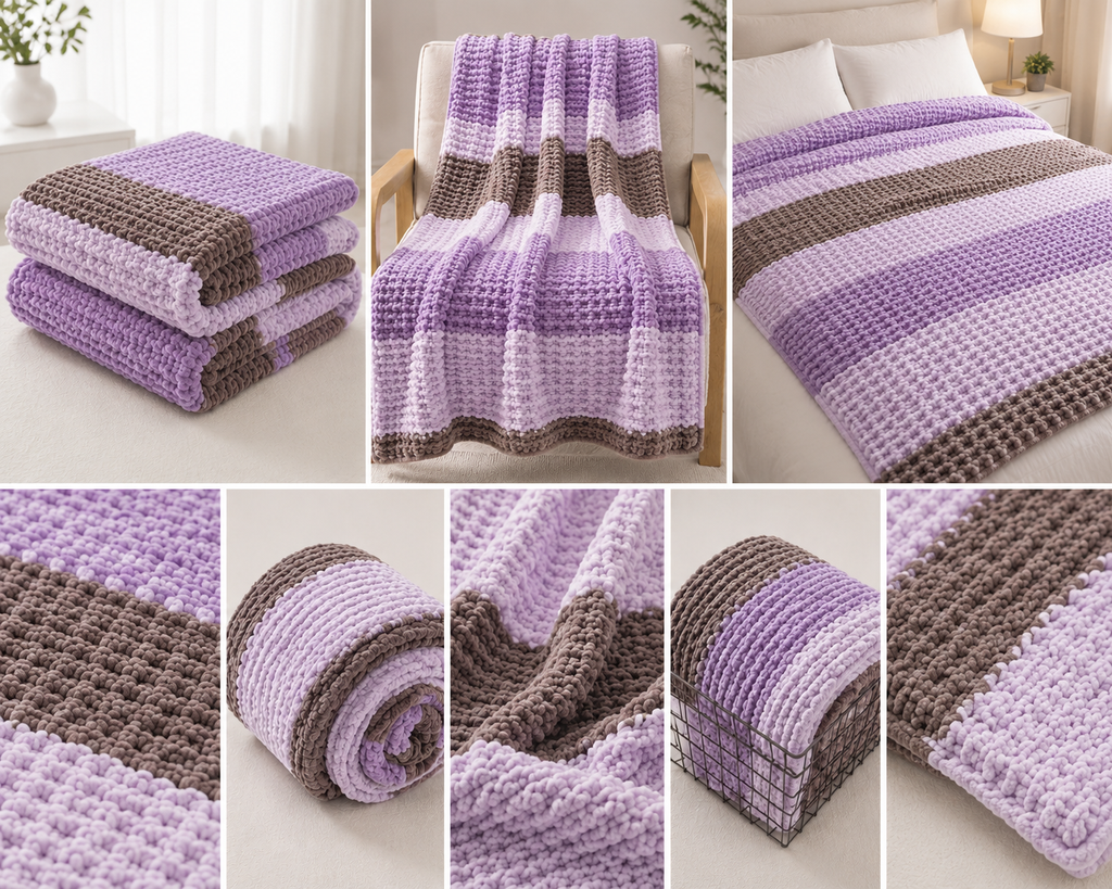 💜Lilac Dreams Handmade Chunky Knit Blankets