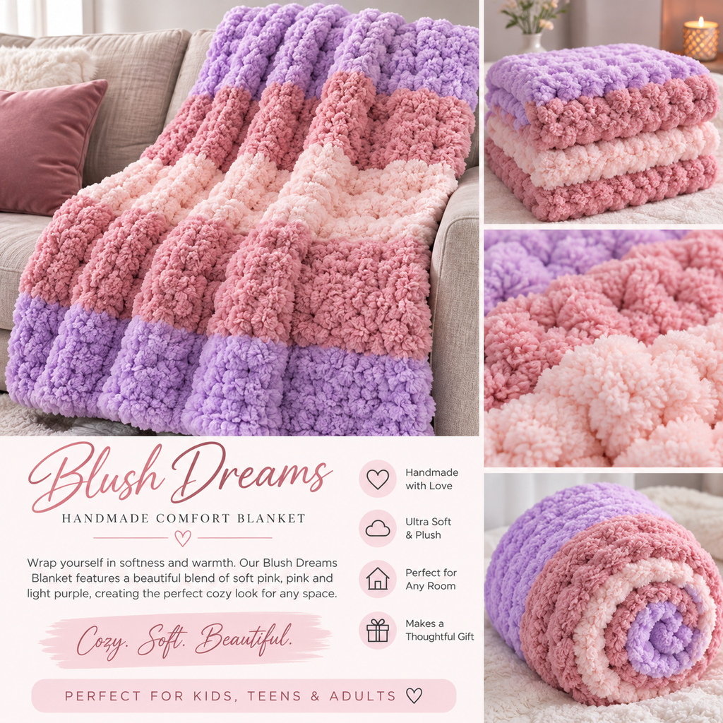 🌸Blush Dreams Handmade Chunky Knit Blankets