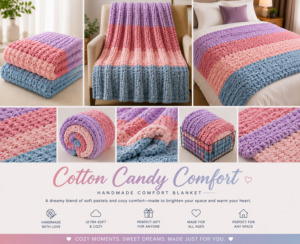 🍭 Blush Cotton Candy Handmade Chunky Knit Blankets