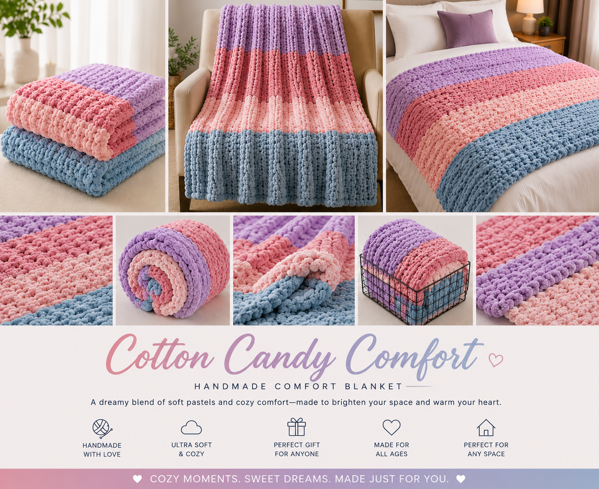 🍭 Blush Cotton Candy Handmade Chunky Knit Blankets