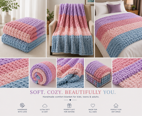 🍭 Blush Cotton Candy Handmade Chunky Knit Blankets
