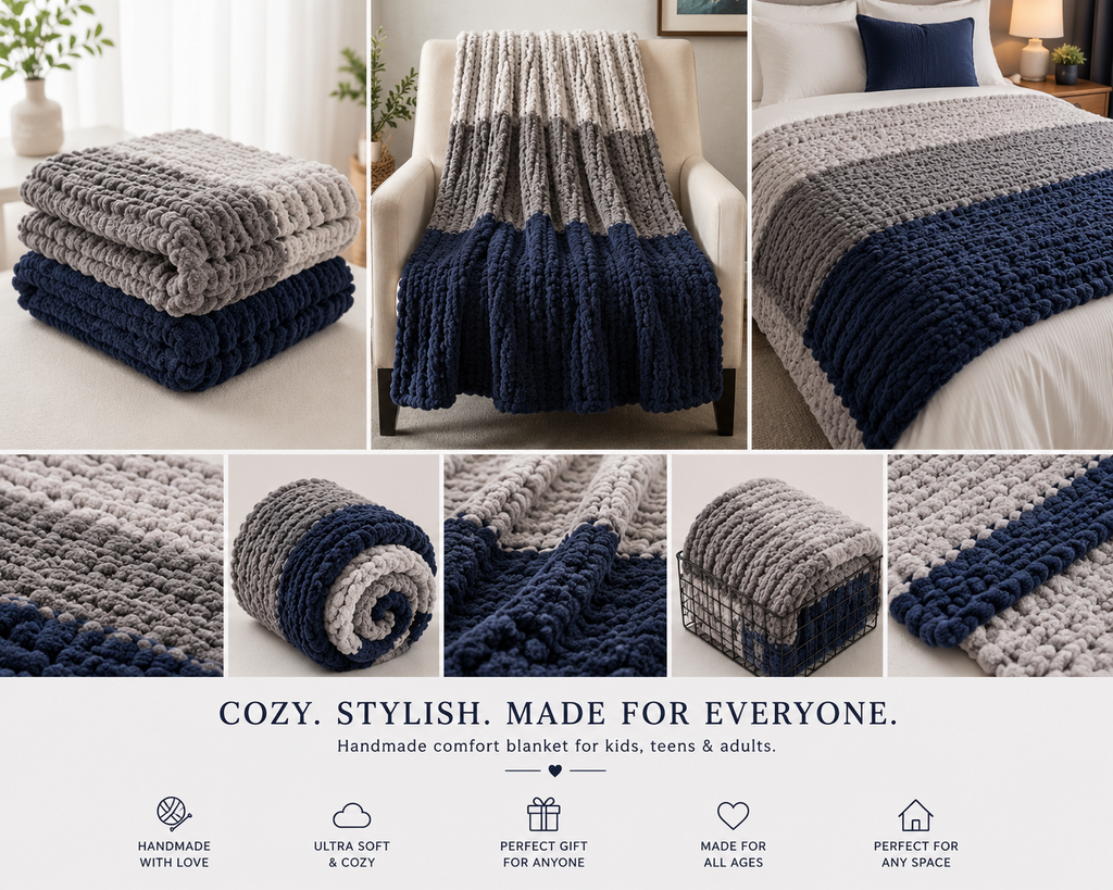🪨 Coastal Sone Handmade Chunky Knit Blanket