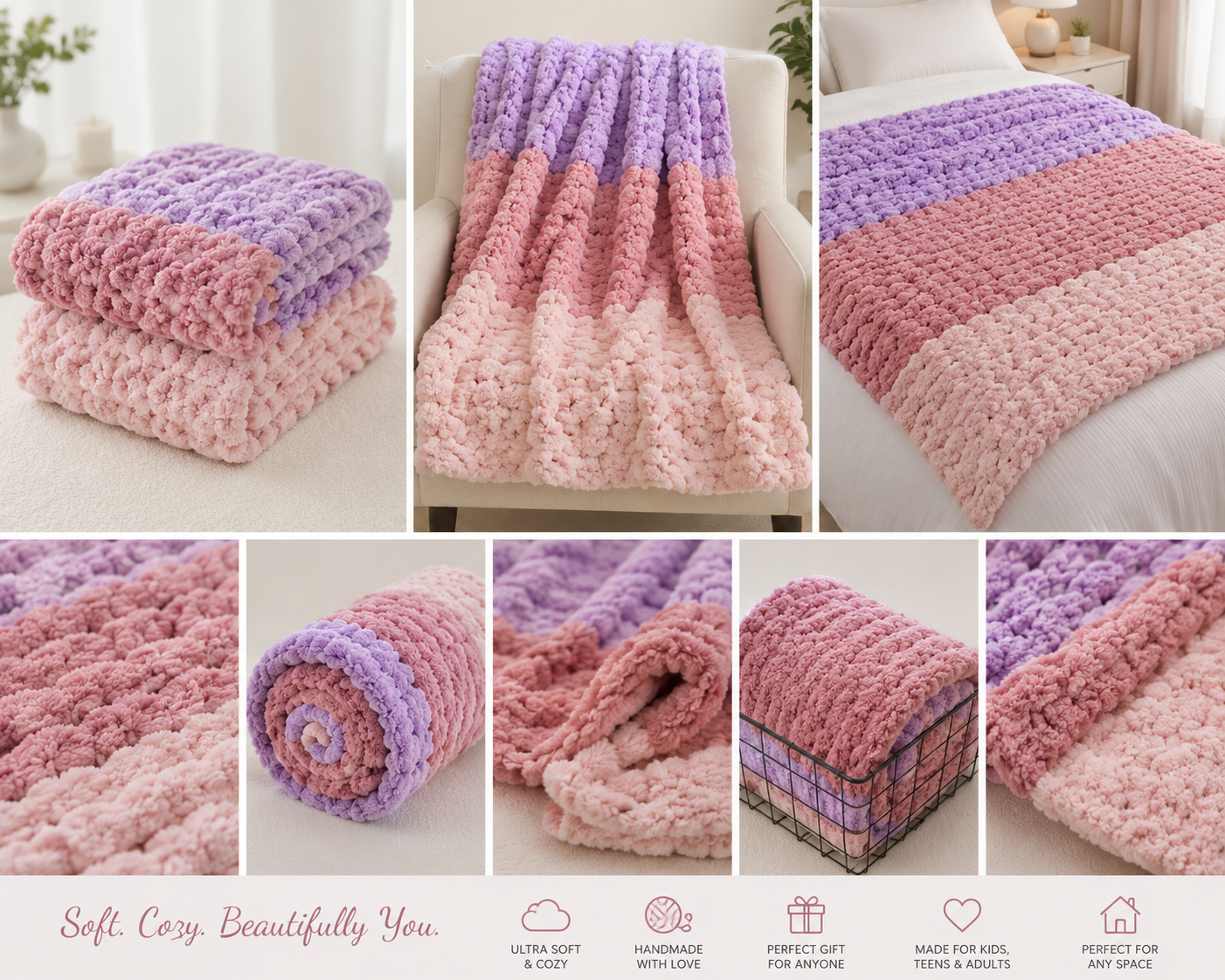 🌸Blush Dreams Handmade Chunky Knit Blankets