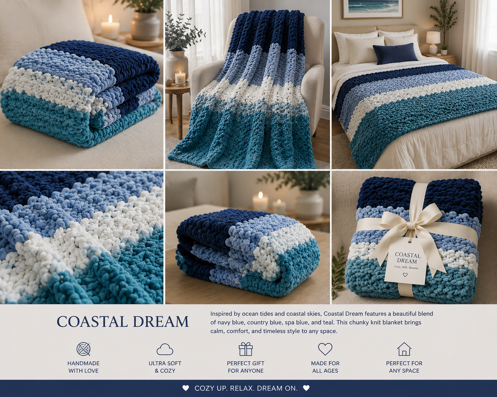 ☁️Coastal Dream Handmade Chunky Knit Blankets
