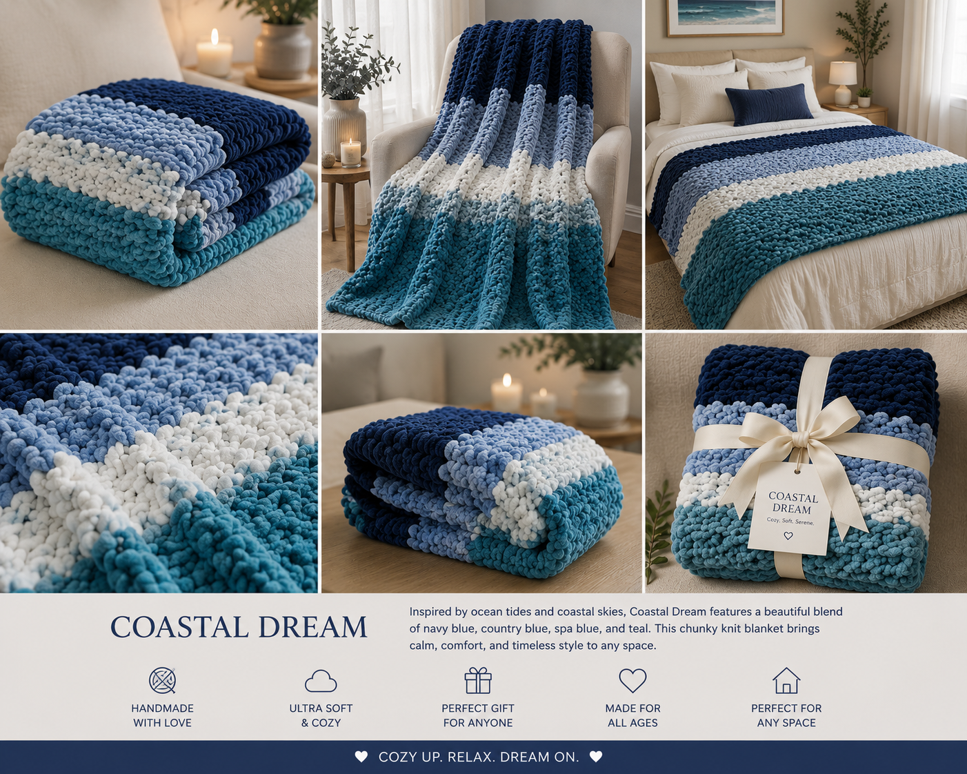 ☁️Coastal Dream Handmade Chunky Knit Blankets