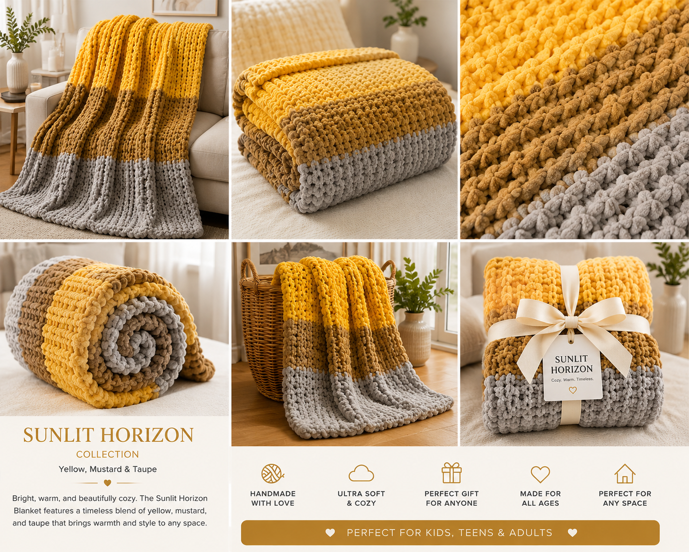 🌞Sunlit Horizon Handmade Chunky Knit Blanket