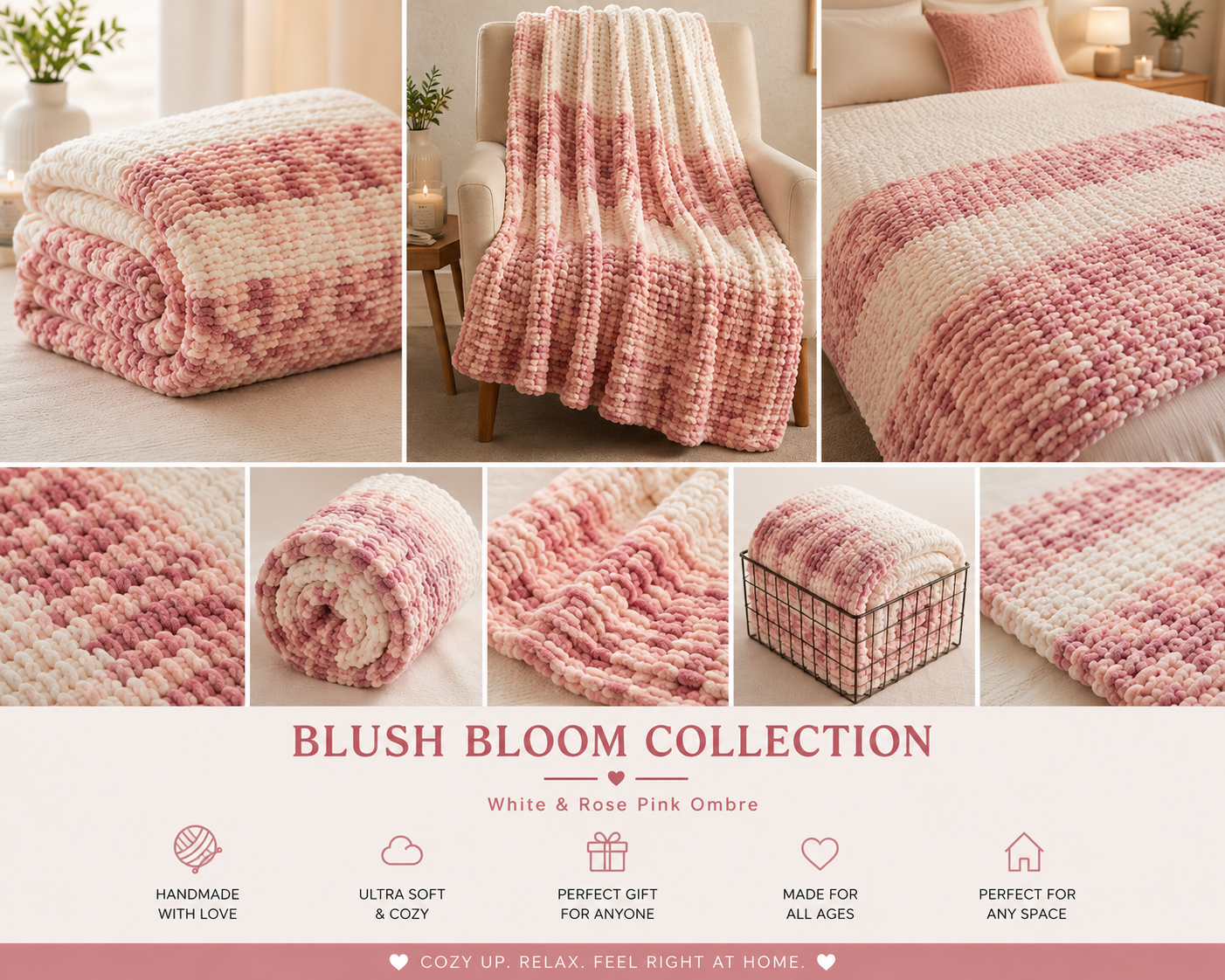 🌈 Ombre Handmade Chunky Knit Collection Blankets