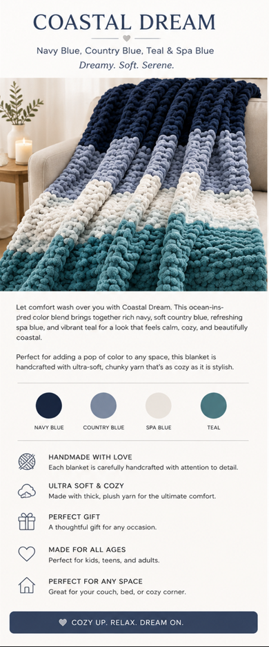 ☁️Coastal Dream Handmade Chunky Knit Blankets